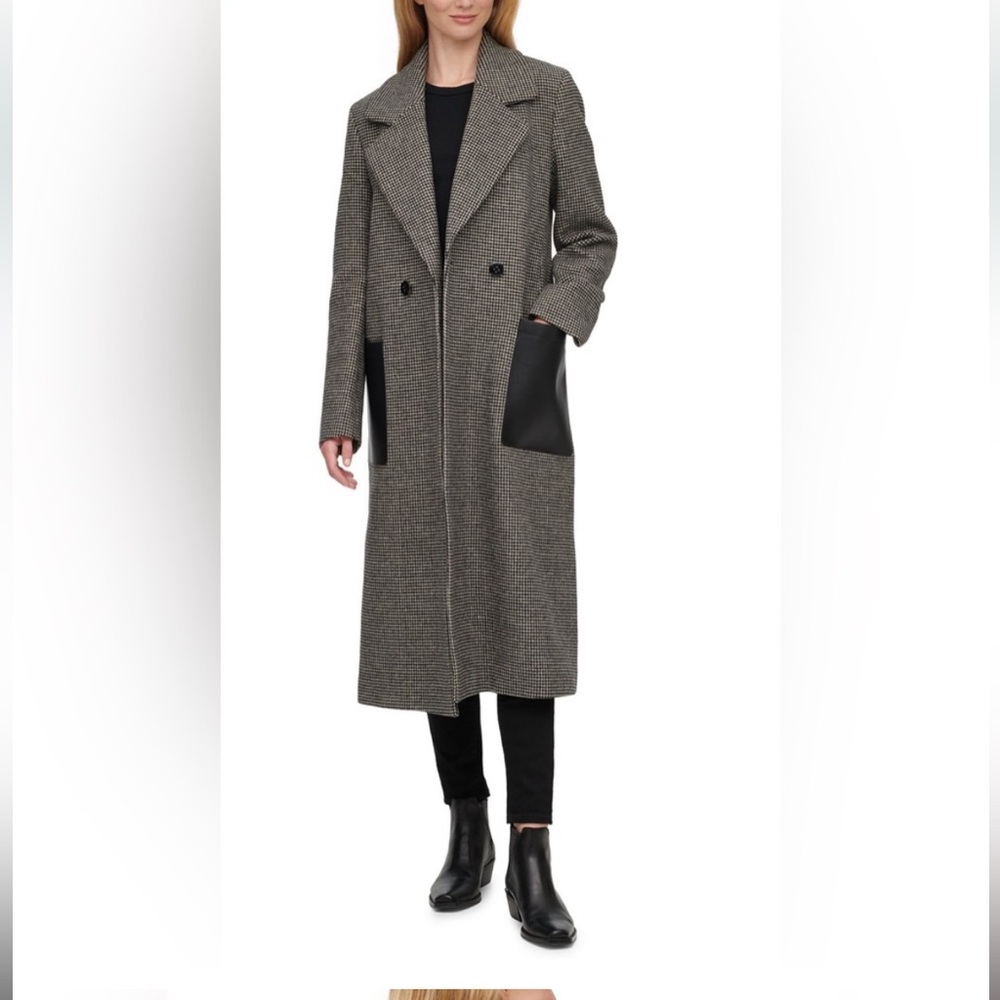 Calvin Klein
Faux-Leather-Pocket Houndstooth Maxi Coat